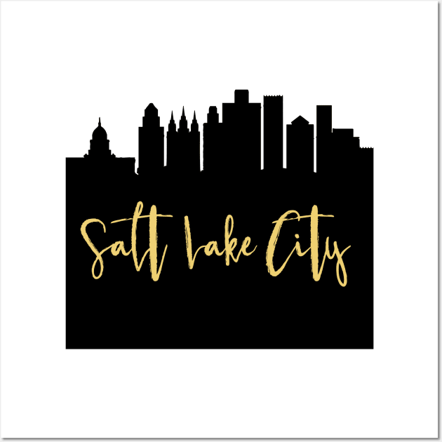 SALT LAKE CITY UTAH DESIGNER SILHOUETTE SKYLINE ART Wall Art by deificusArt